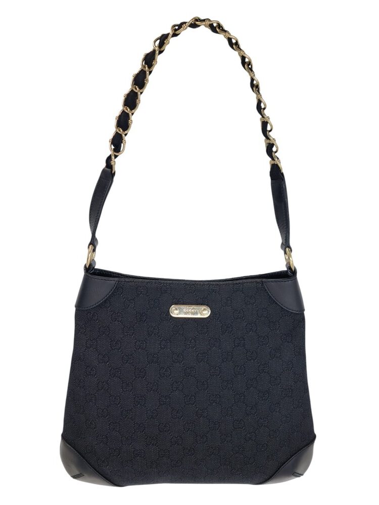 Gucci borsa a spalla in tela rifiniture in pelle